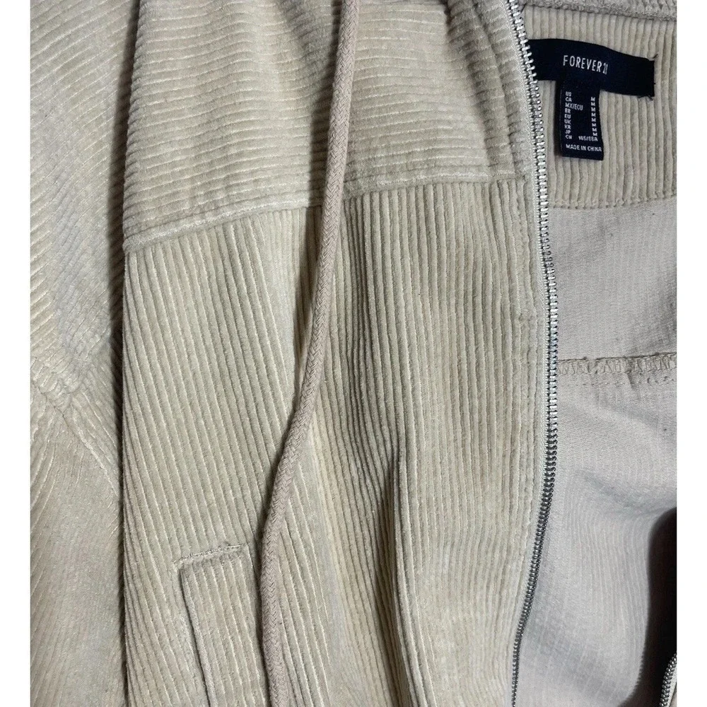 Women's Medium Jacket Forever 21, Tan Corduroy‎ Zip Up Hoodie Casual Cropped